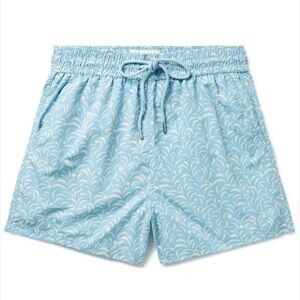 Atalaye Hobekia Mid-Length Printed Recycled Mens Swim Shorts Light Blue Small